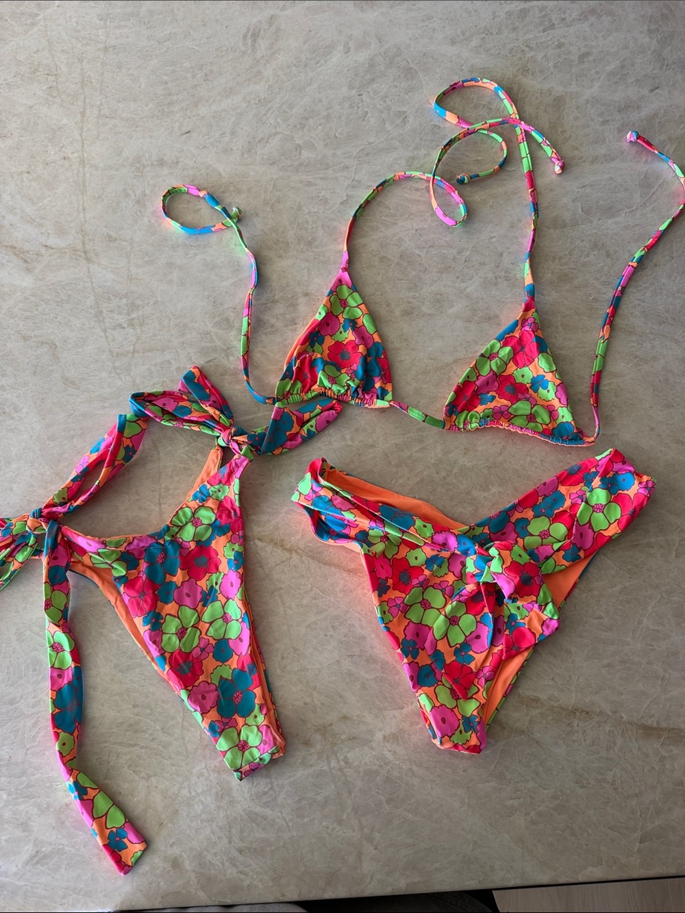 Frankie’s Bikinis Floral Neon Tie-Side Bikini Set - Bright Multicolor